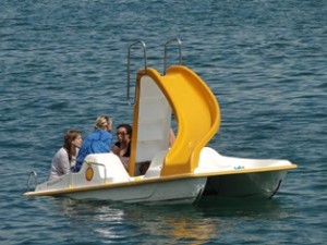 Boat plus Water slide into the lake